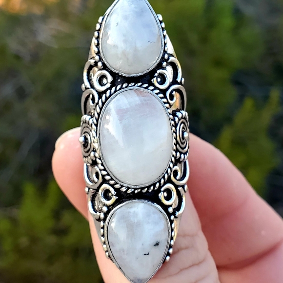New Rainbow Moonstone 925 Silver Statement Ring. - Picture 3 of 12